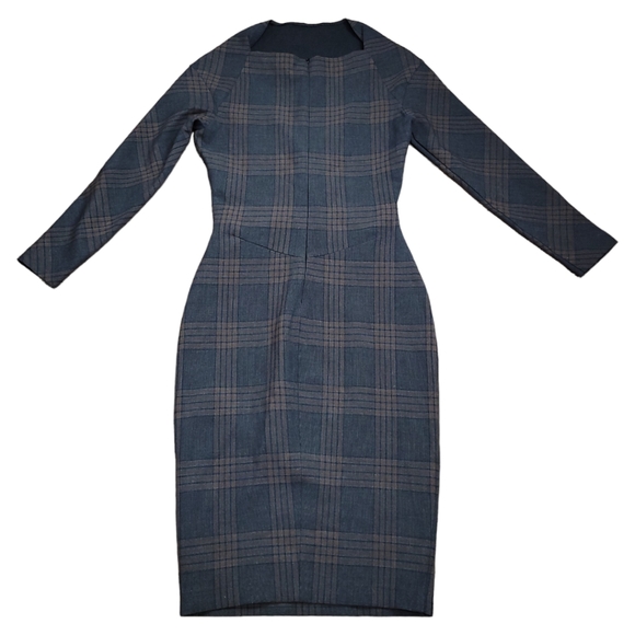 ZARA blogger favorite Tartan Plaid Wiggle Pencil Dress  brown bodycon stretch S - Picture 6 of 16